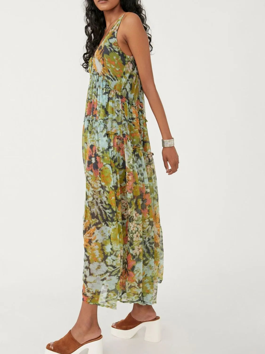 Printed V-Neck Sleeveless Dress - Tigbul's Variety Fashion Shop