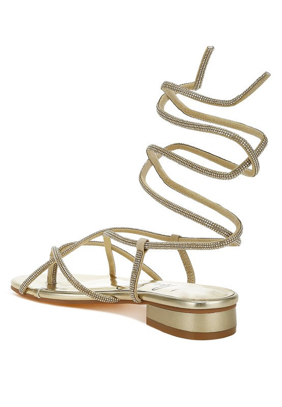 Babbity Rhinestone Embellished Lace-Up Sandals - Tigbul's Variety Fashion Shop