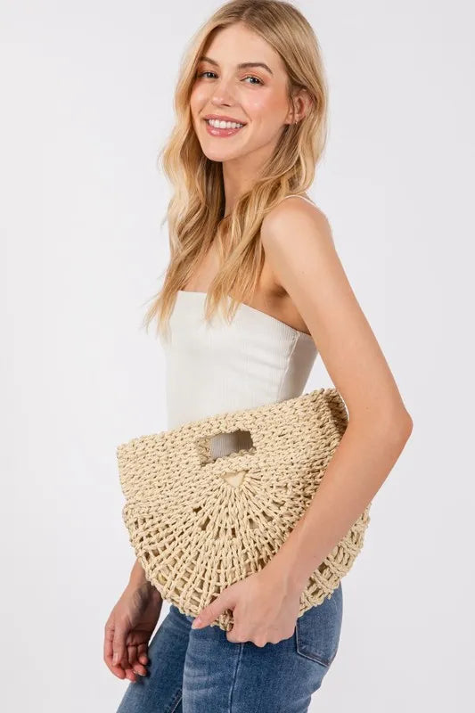 Ivory Braided Semi Circle Tote Bag - Tigbul's Variety Fashion Shop