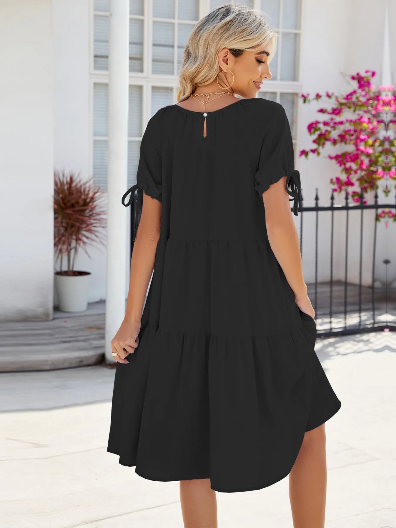 Tiered Round Neck Summer Dress - Tigbul's Variety Fashion Shop