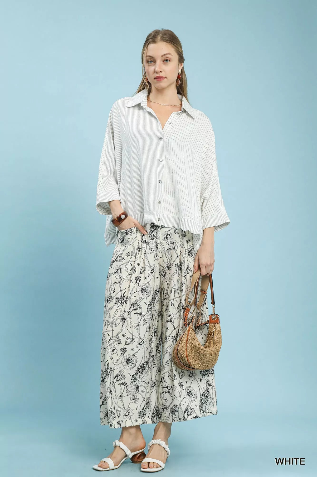 Umgee Oversized Striped Button-Down Shirt - Tigbul's Variety Fashion Shop