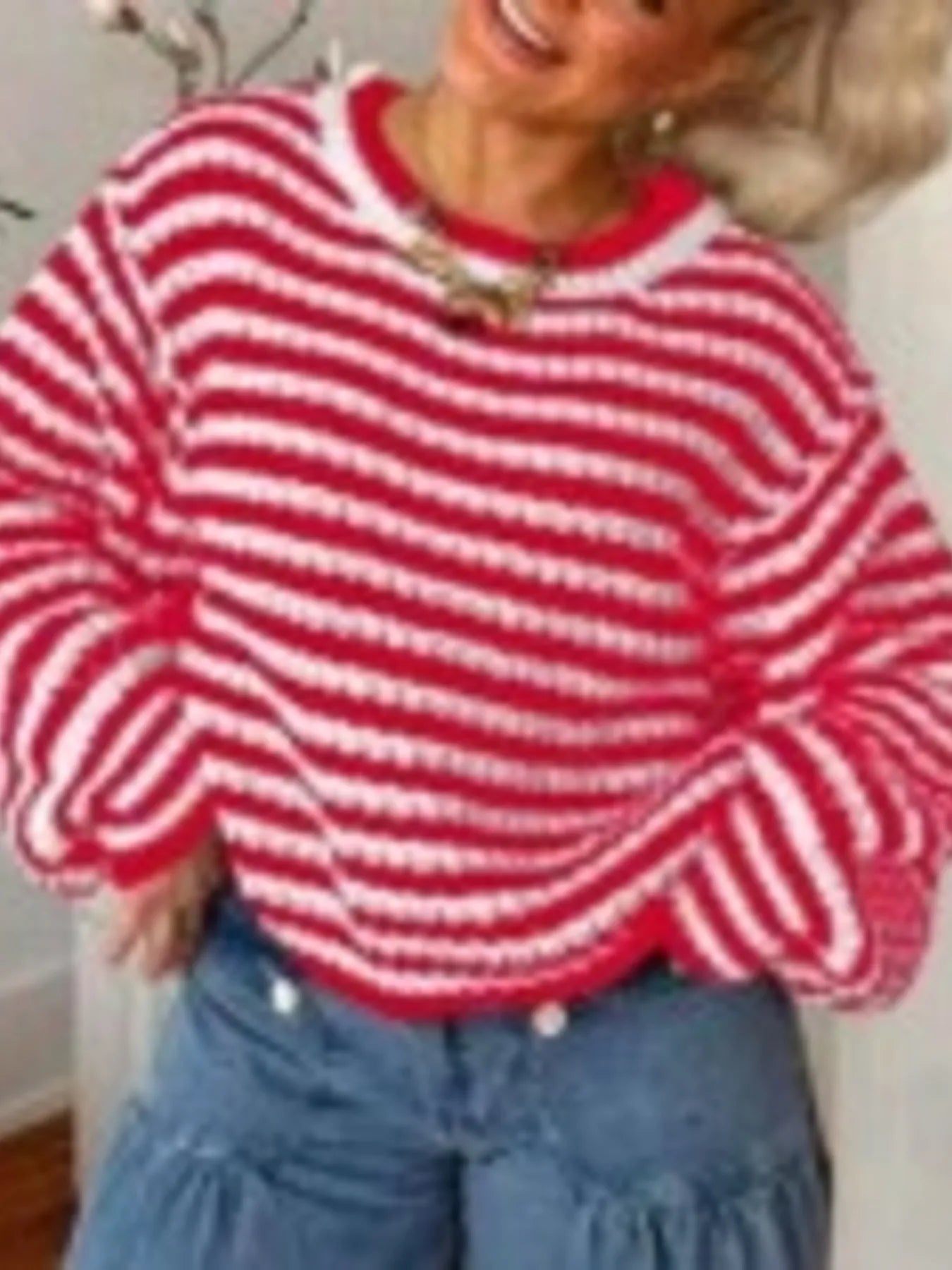 Oversized Striped Drop Shoulder Sweater - Tigbul's Variety Fashion Shop