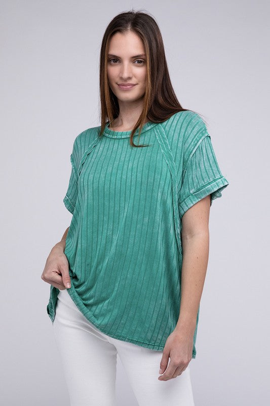 Ribbed Raglan Dolman Sleeve Boat-Neck Top - Tigbul's Variety Fashion Shop