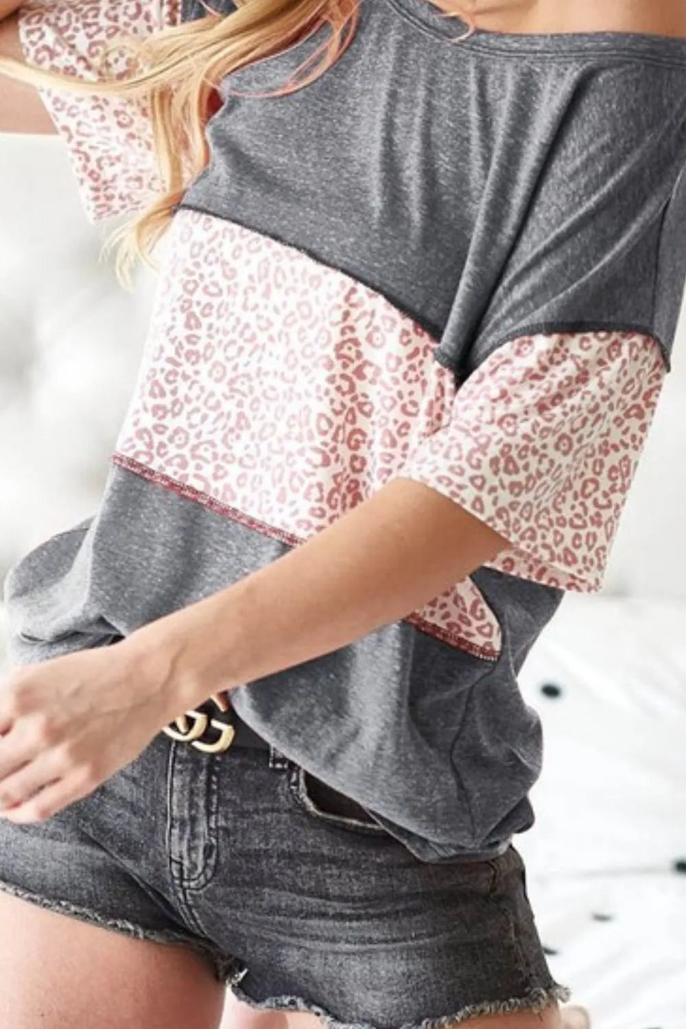 Triblend Knit with Leopard Block Out Stitching - Tigbul's Variety Fashion Shop