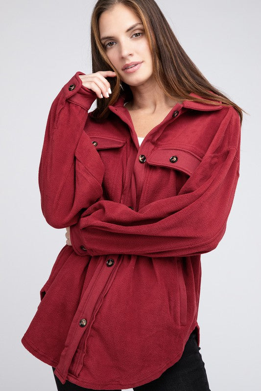 Fleece Buttoned Down Oversized Jacket - Tigbul's Variety Fashion Shop