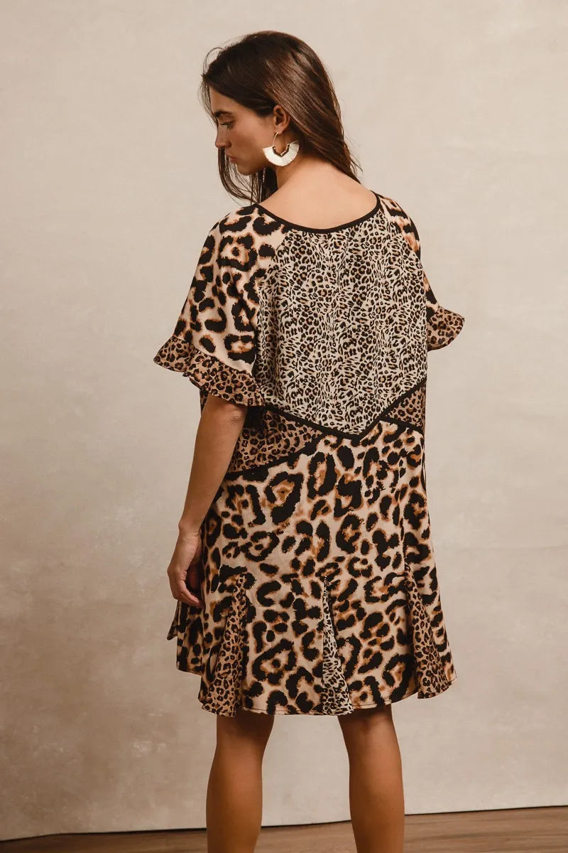 BiBi Leopard Prints Mix and Match Short Sleeves Dress - Tigbul's Variety Fashion Shop