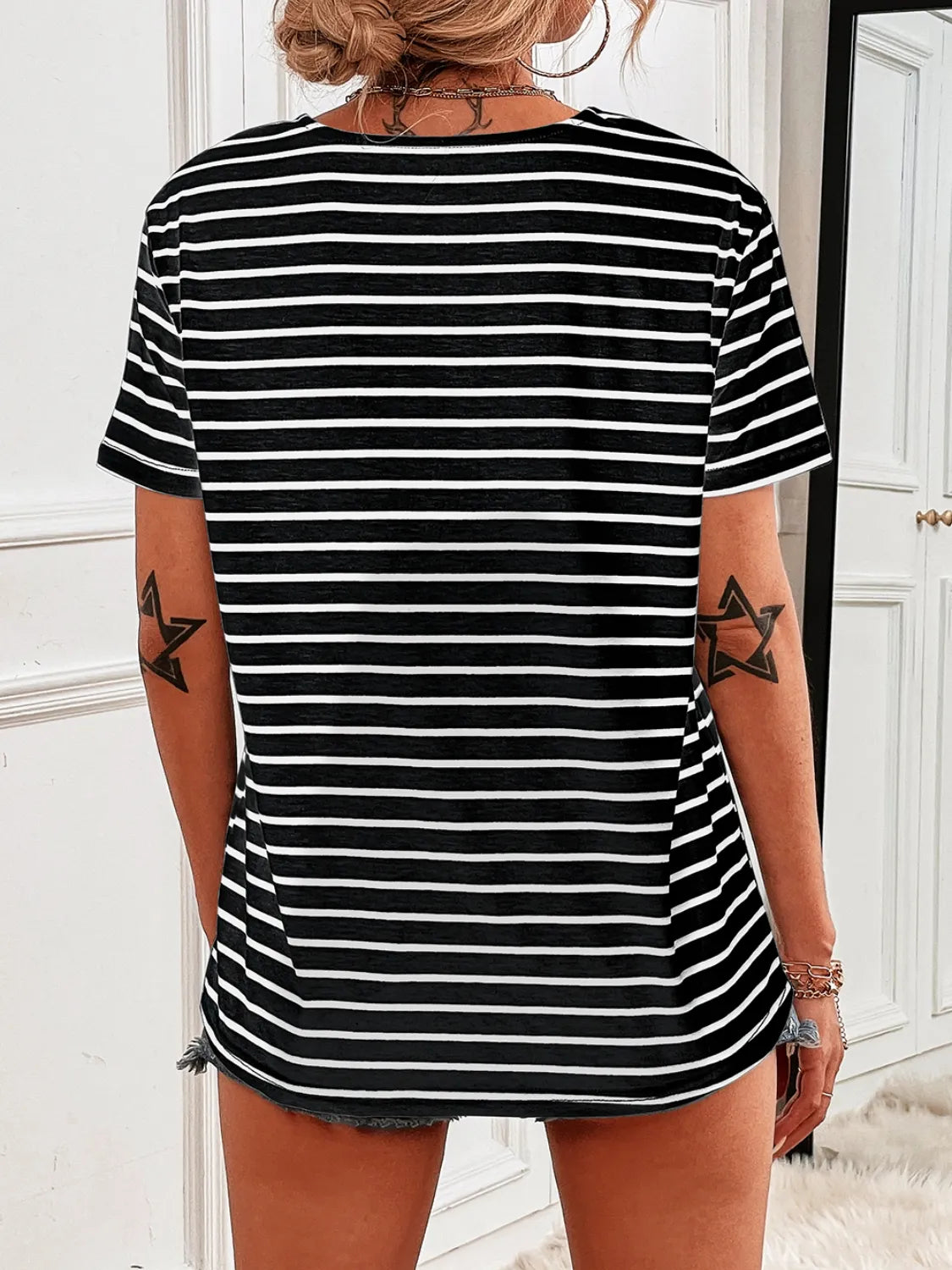 Striped Short Sleeve Top - Tigbul's Variety Fashion Shop