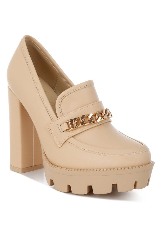 Chunky High Block Heeled Loafers - Tigbul's Variety Fashion Shop