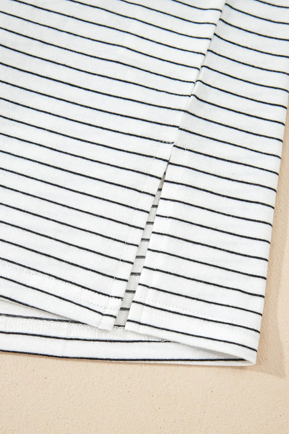 Stripe Cap Sleeve Crew Neck Casual Tee with Chest Pocket - Tigbul's Variety Fashion Shop