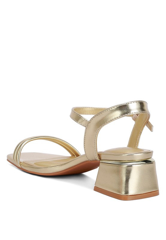 Zabou Metallic Ankle Strap Low Block Heels - Tigbul's Variety Fashion Shop