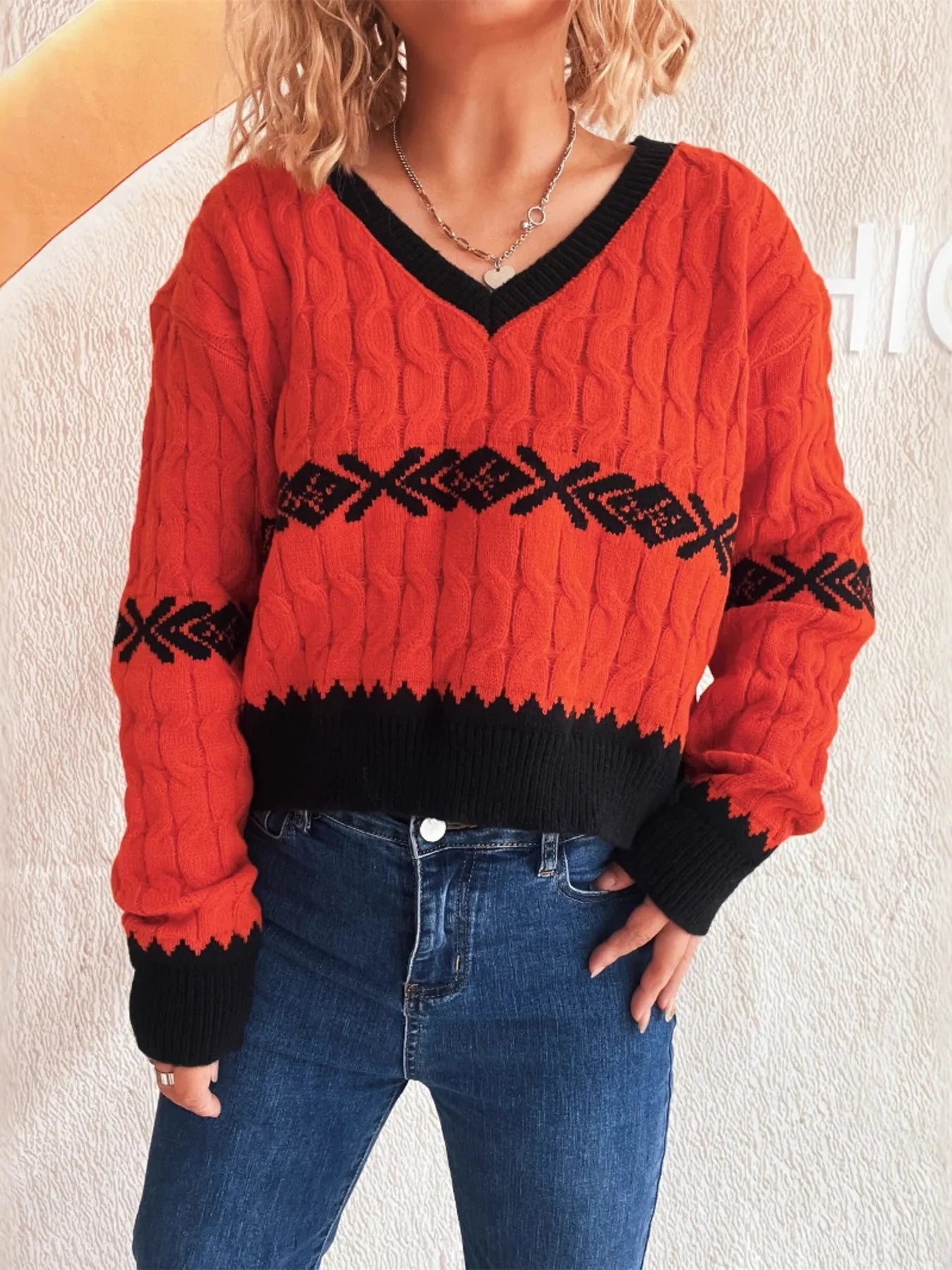 Cable Knit V-Neck Sweater - Tigbul's Variety Fashion Shop