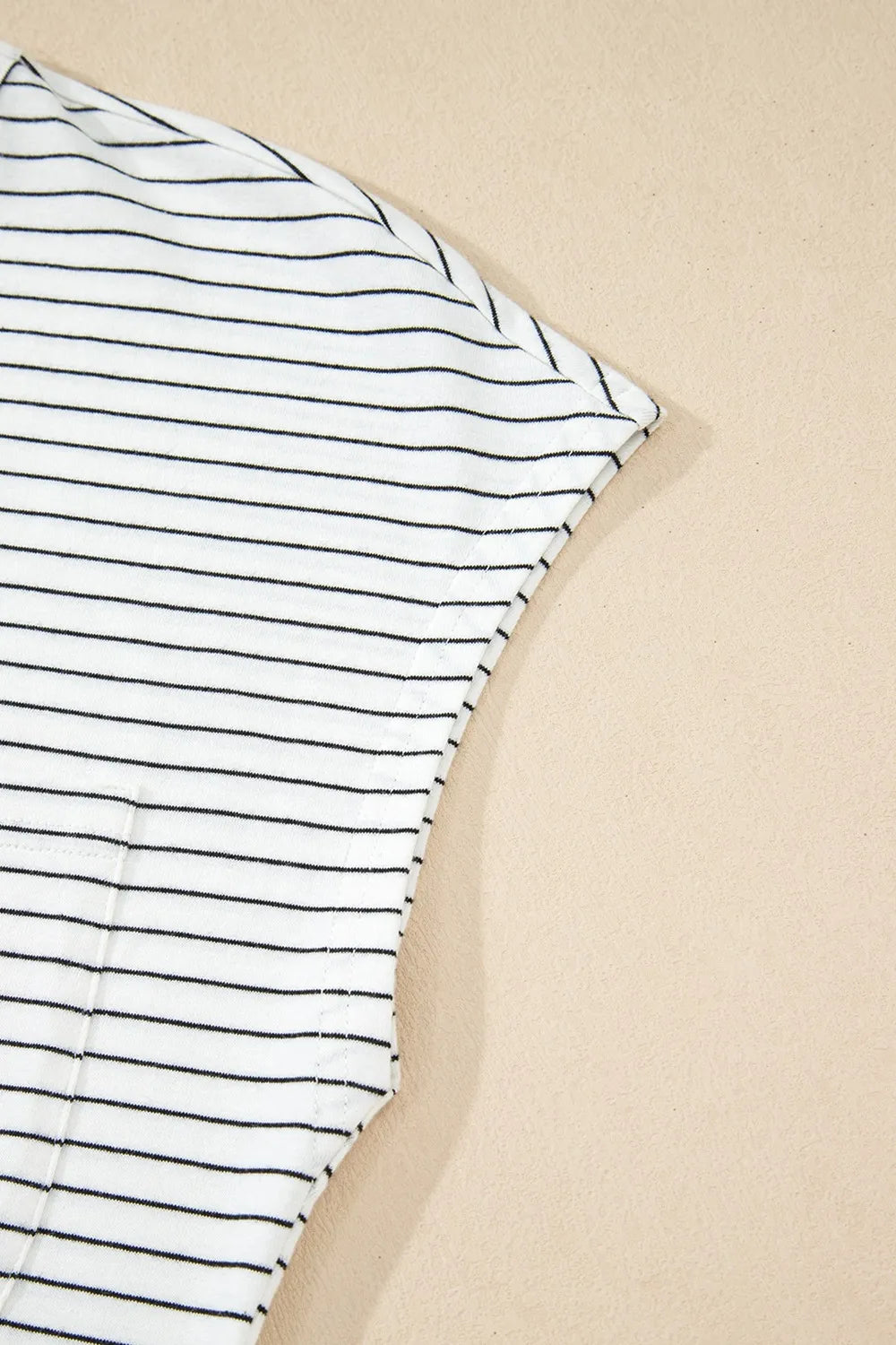 Stripe Cap Sleeve Crew Neck Casual Tee with Chest Pocket - Tigbul's Variety Fashion Shop