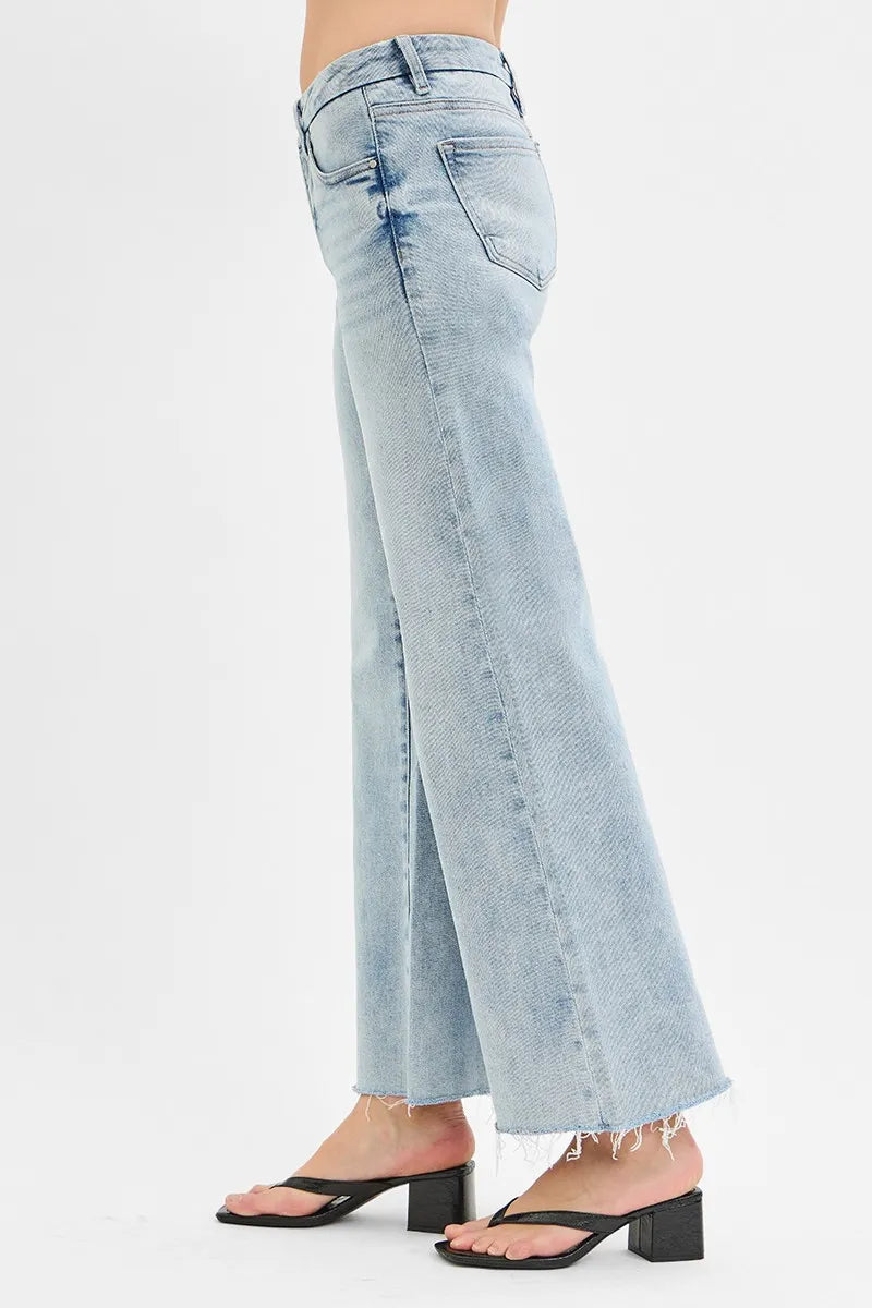RISEN Full Size Tummy Control Low Rise Wide Leg Raw Cut Hem Jeans Plus Size - Tigbul's Variety Fashion Shop
