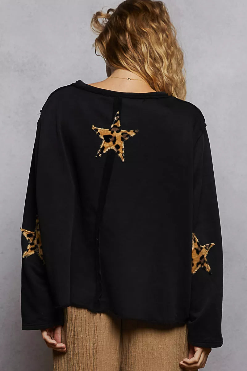 POL Round Neck Long Sleeve French Terry Sweatshirt with USA Letter Animal Patch - Tigbul's Variety Fashion Shop