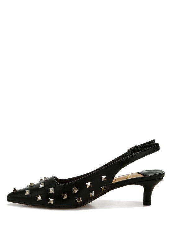 Hegron Stud Embellished Kitten Heels - Tigbul's Variety Fashion Shop