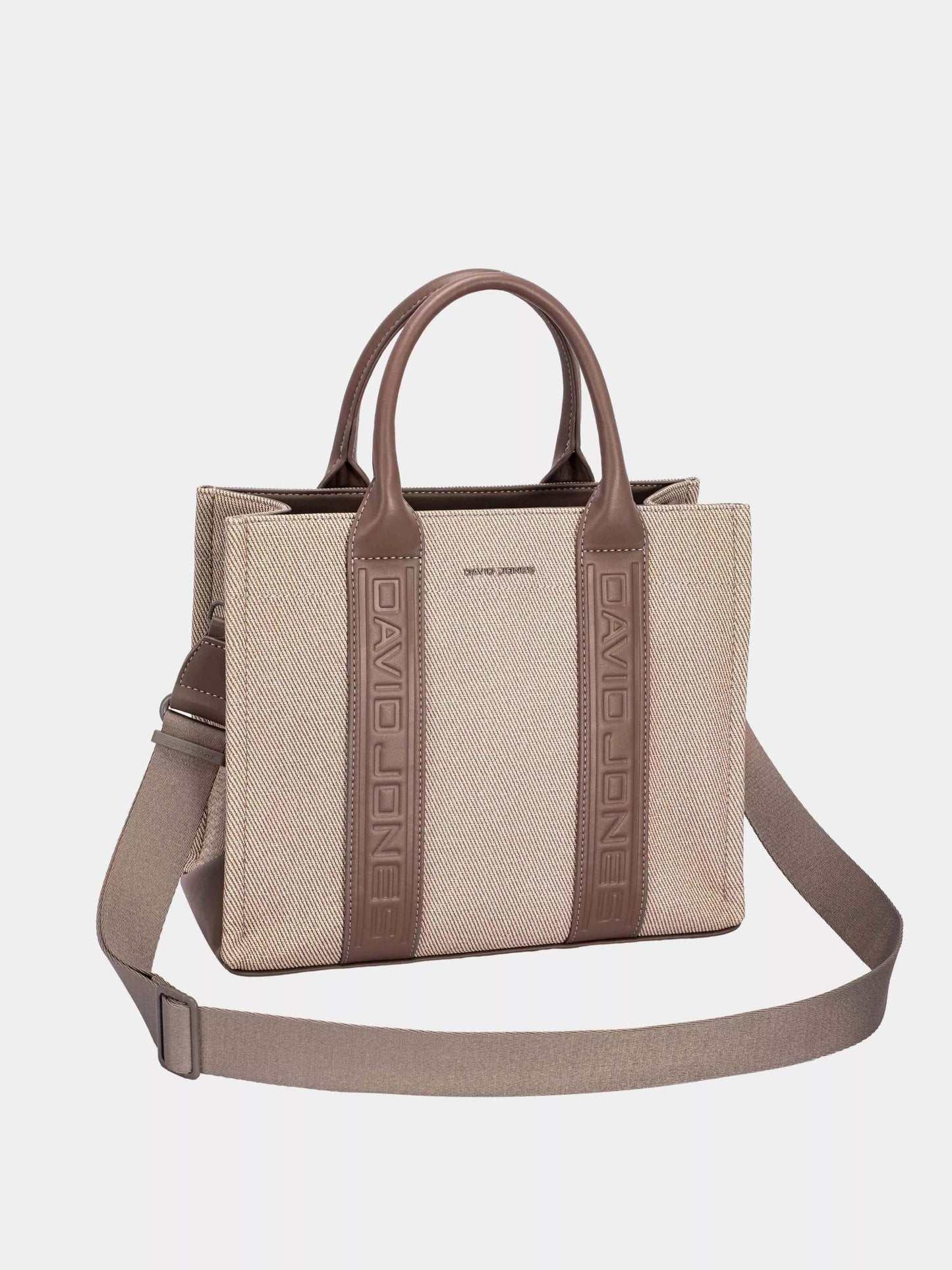 David Jones Canvas Tote Handbag with Contrast Leather Handles - Tigbul's Variety Fashion Shop
