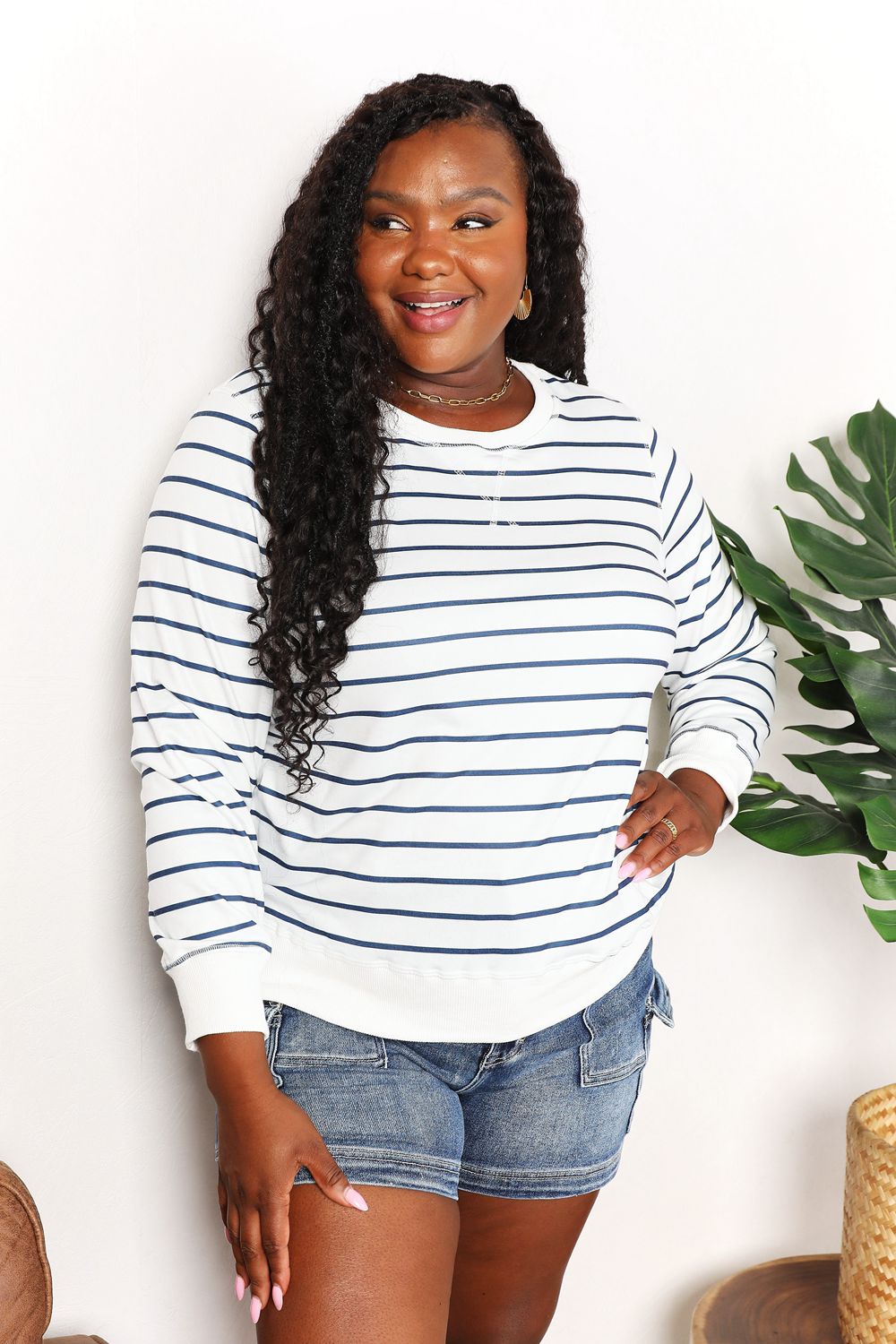 Double Take Striped Long Sleeve Round Neck Top - Tigbul's Variety Fashion Shop