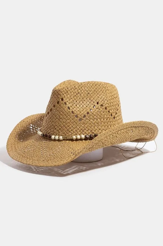 Fame Mixed Beaded Strap Western Fedora Straw Hat - Tigbul's Variety Fashion Shop