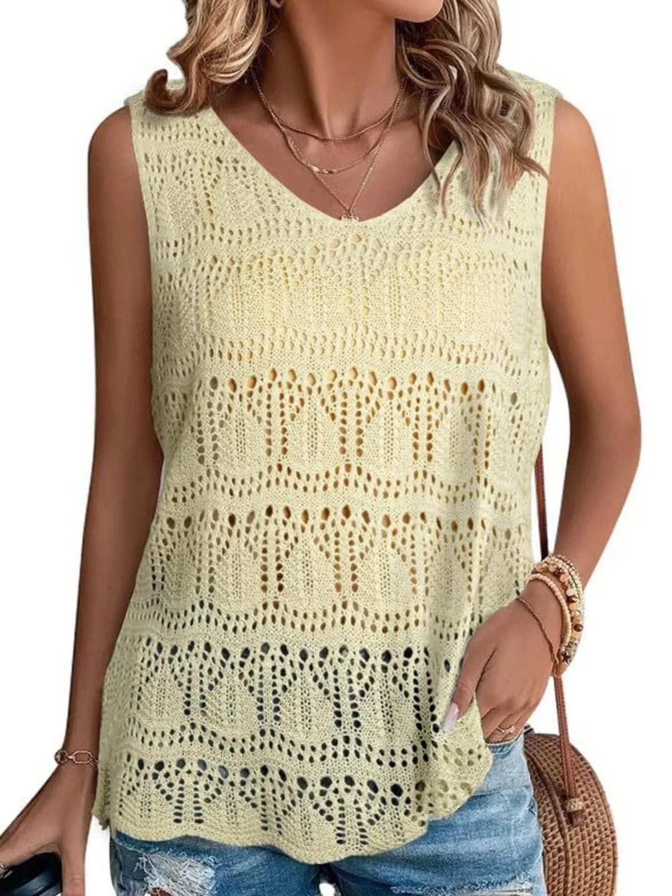 Crochet Sleeveless Sweater Vest - Tigbul's Variety Fashion Shop