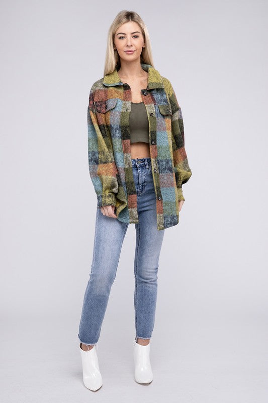 Loose Fit Buttoned Down Check Shirt Jacket - Tigbul's Variety Fashion Shop
