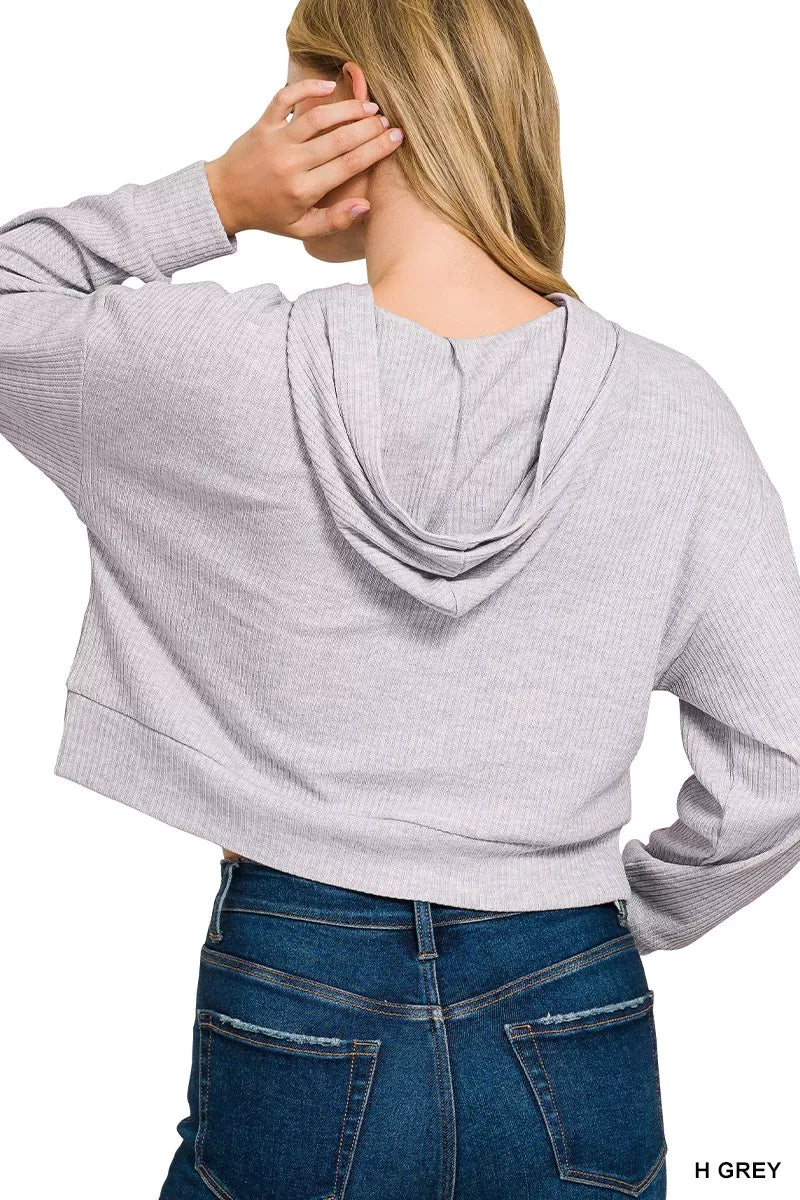 Zenana Drop Shoulder Ribbed Crop Hoodie - Tigbul's Variety Fashion Shop