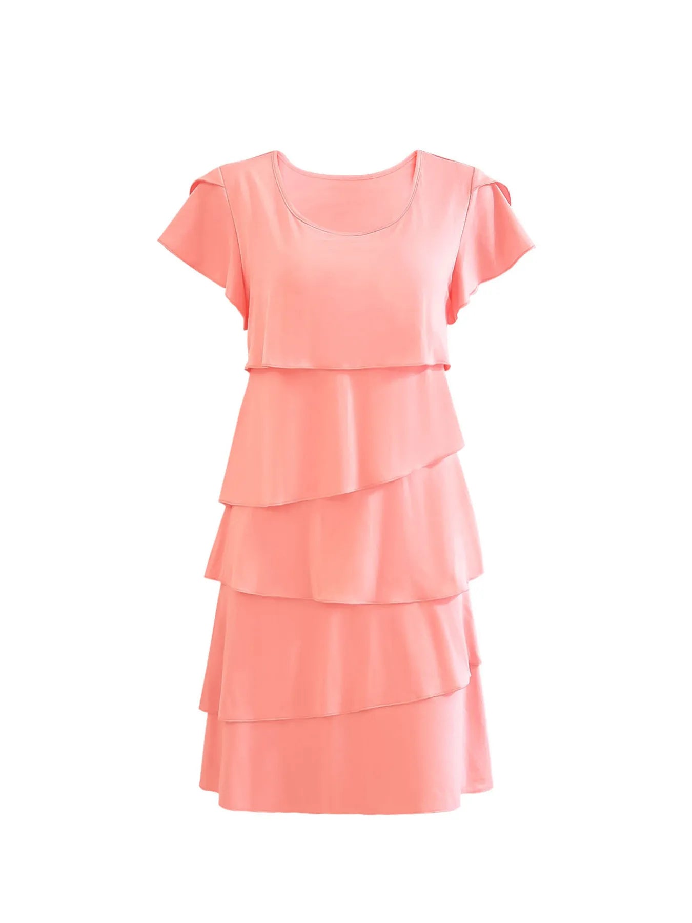 Casual Layered Round Neck Ruffled Sleeve Dress - Tigbul's Variety Fashion Shop