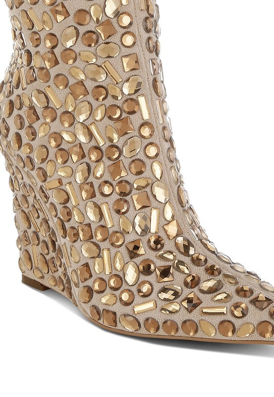 Trend Titan Diamante Slim Wedge Heel Boots - Tigbul's Variety Fashion Shop