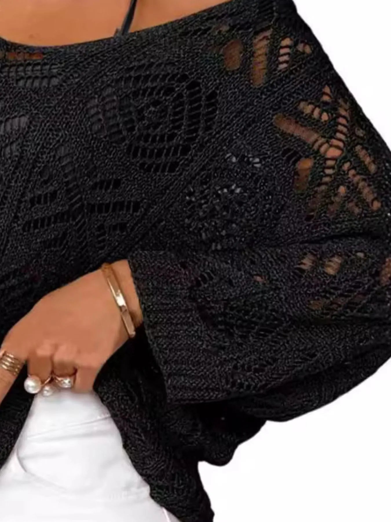 Openwork 3/4 Sleeve Knit Cover Up - Tigbul's Variety Fashion Shop