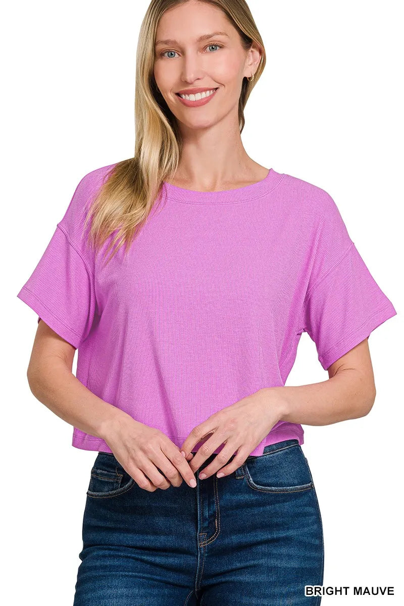 Zenana Ribbed Round-Neck Crop T-Shirt - Tigbul's Variety Fashion Shop