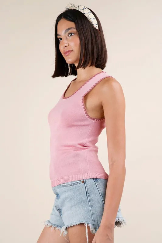 Pink Blanket Style Sleeveless Knit Tank - Tigbul's Variety Fashion Shop