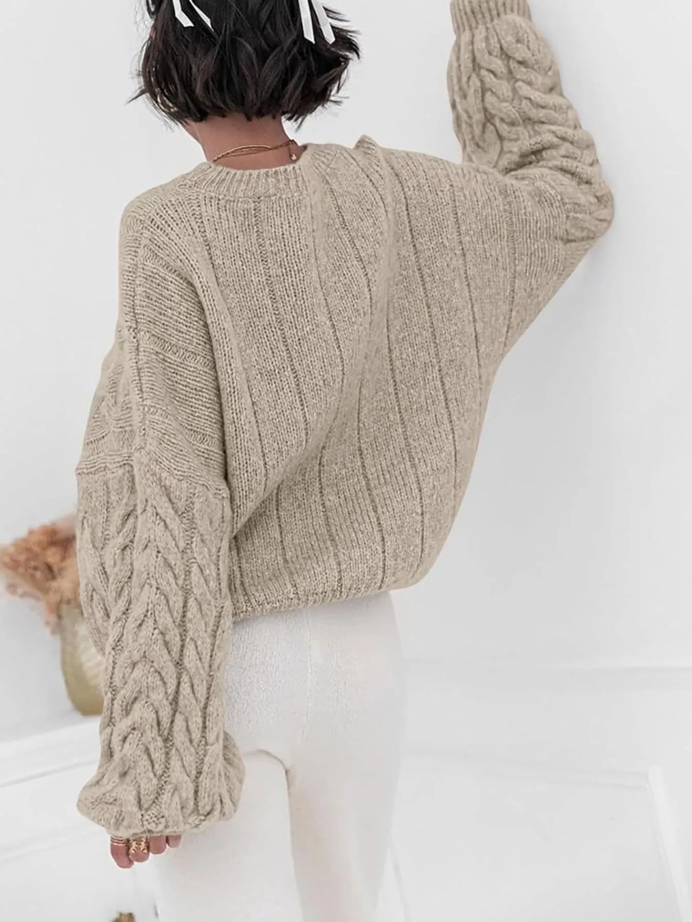 Cable Knit Long Sleeve Sweater - Tigbul's Variety Fashion Shop