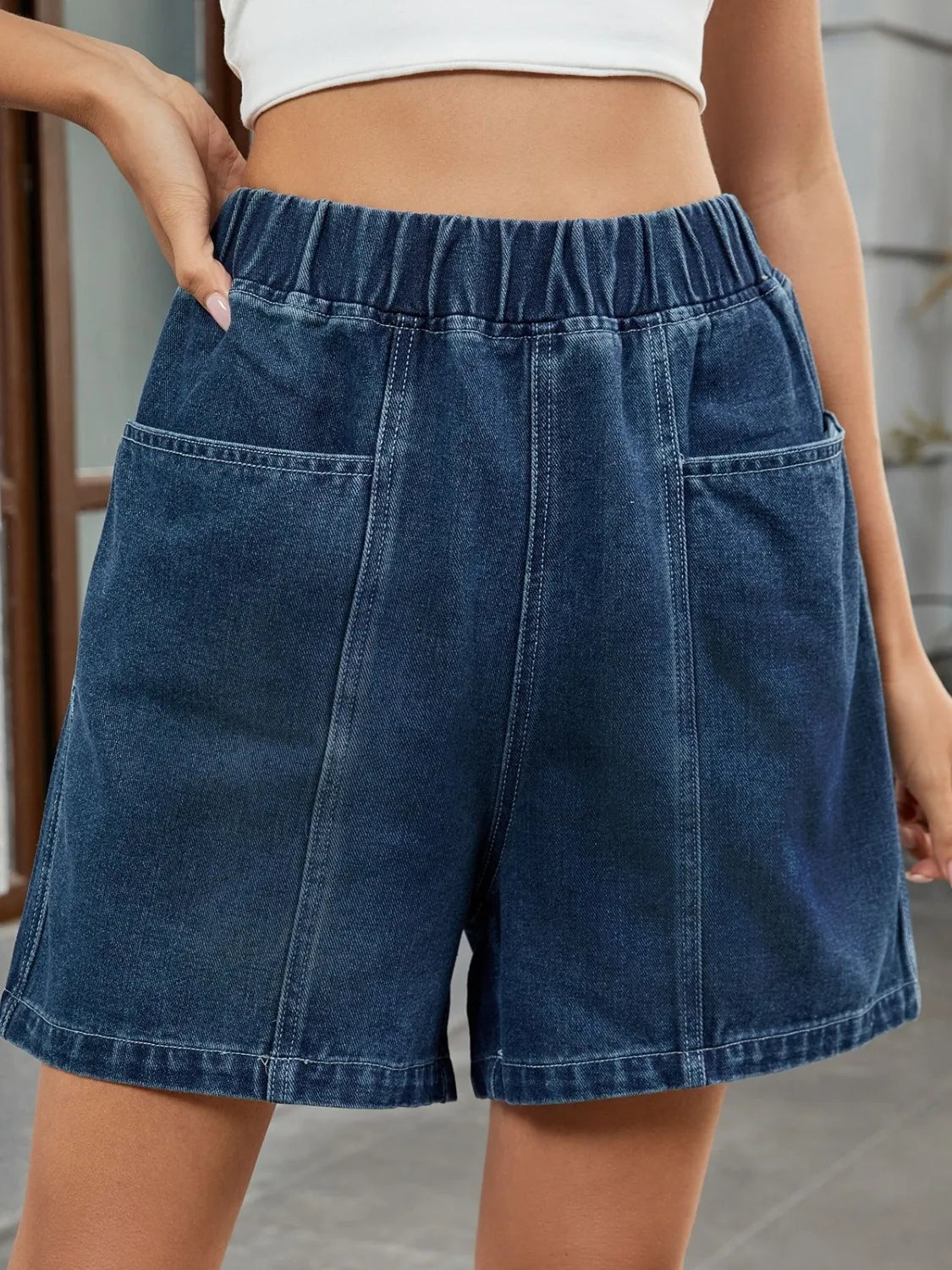 Elastic Waist Denim Shorts - Tigbul's Variety Fashion Shop