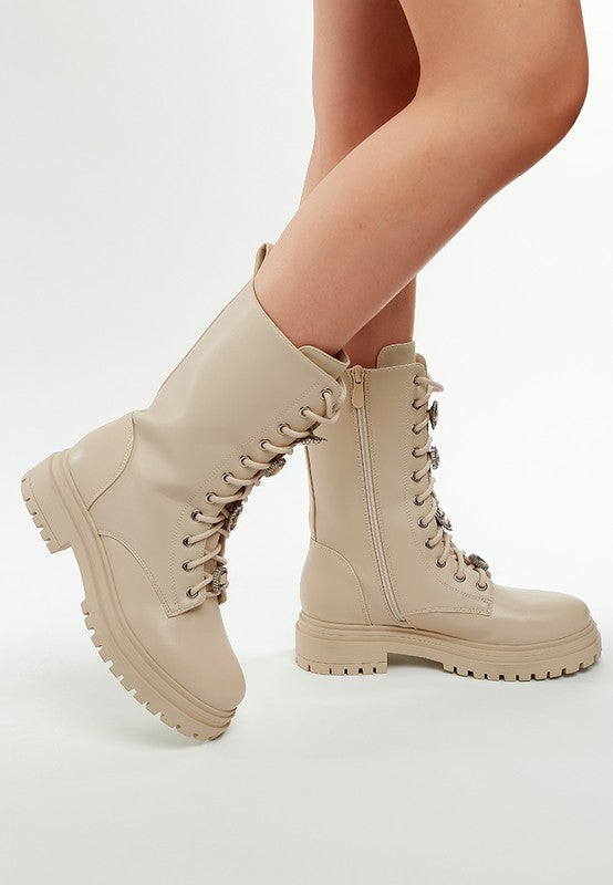 Nimba Rhinestone jewelled Chunky Boots - Tigbul's Variety Fashion Shop