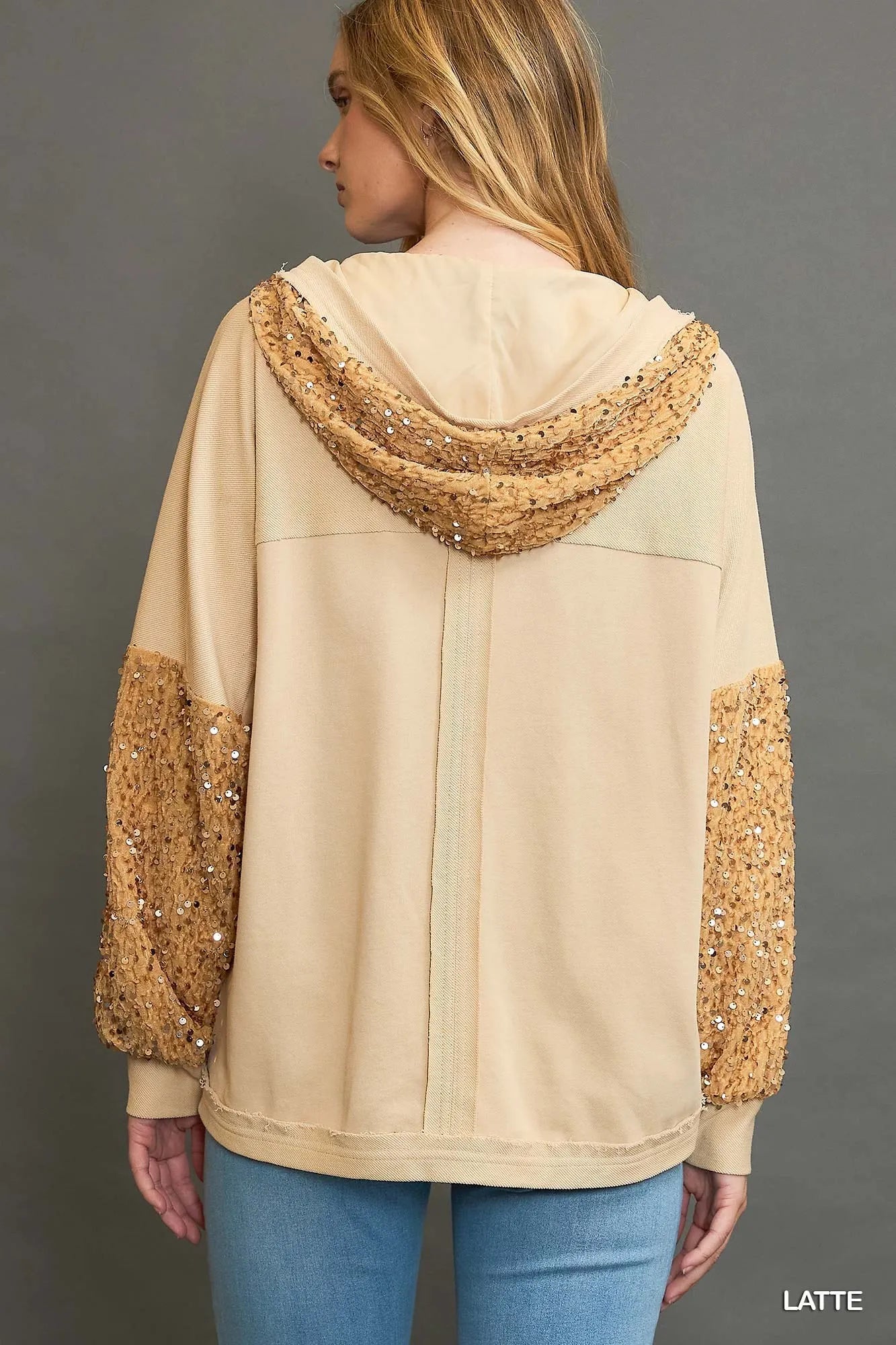Umgee Sequined French Terry Jacket - Tigbul's Variety Fashion Shop