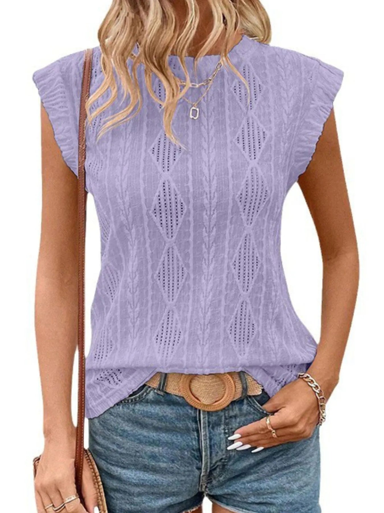 Openwork Round Neck Top - Tigbul's Variety Fashion Shop