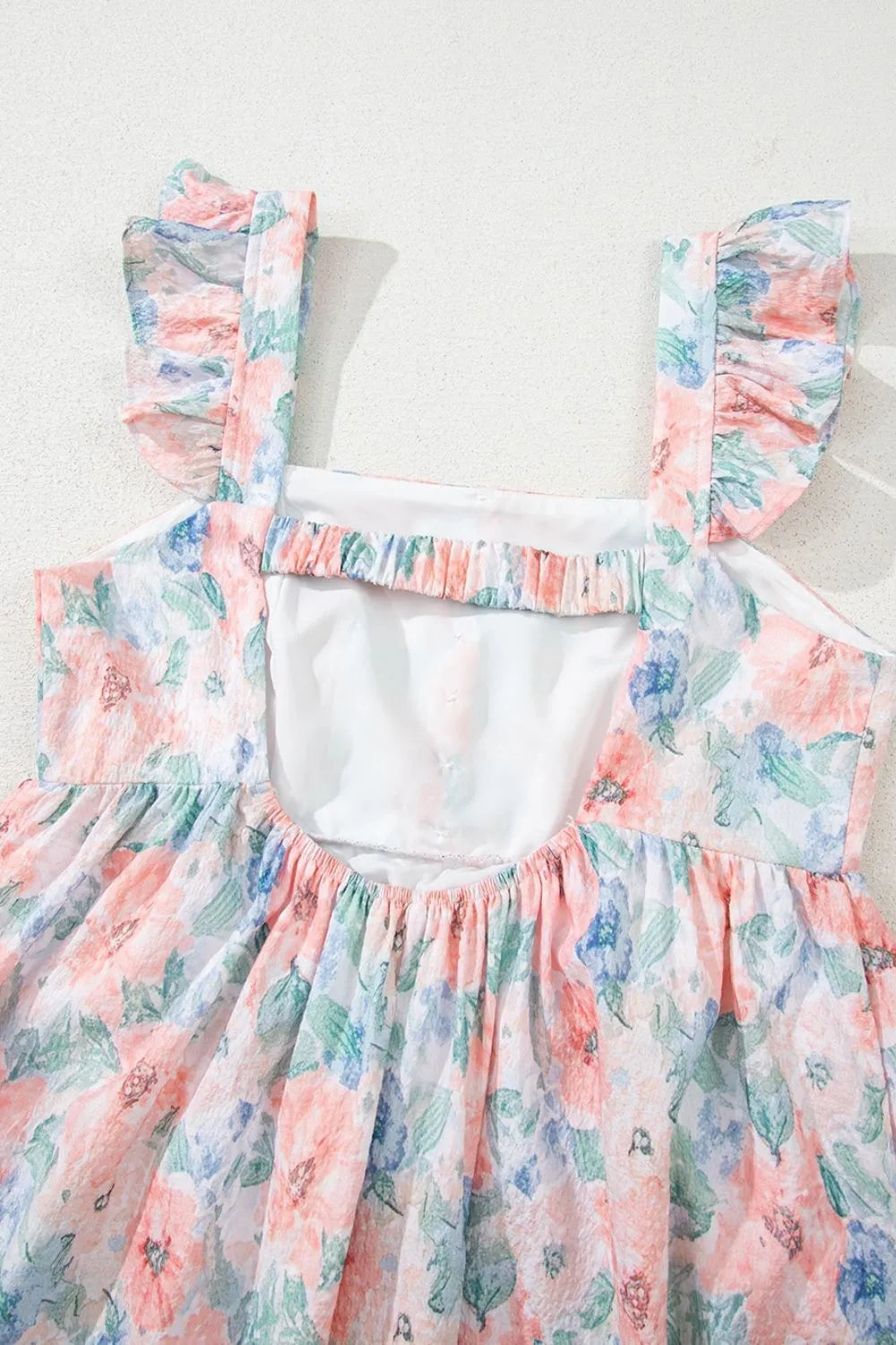 Pink Floral Colorblock Flutter Straps Flowy Dress - Tigbul's Variety Fashion Shop