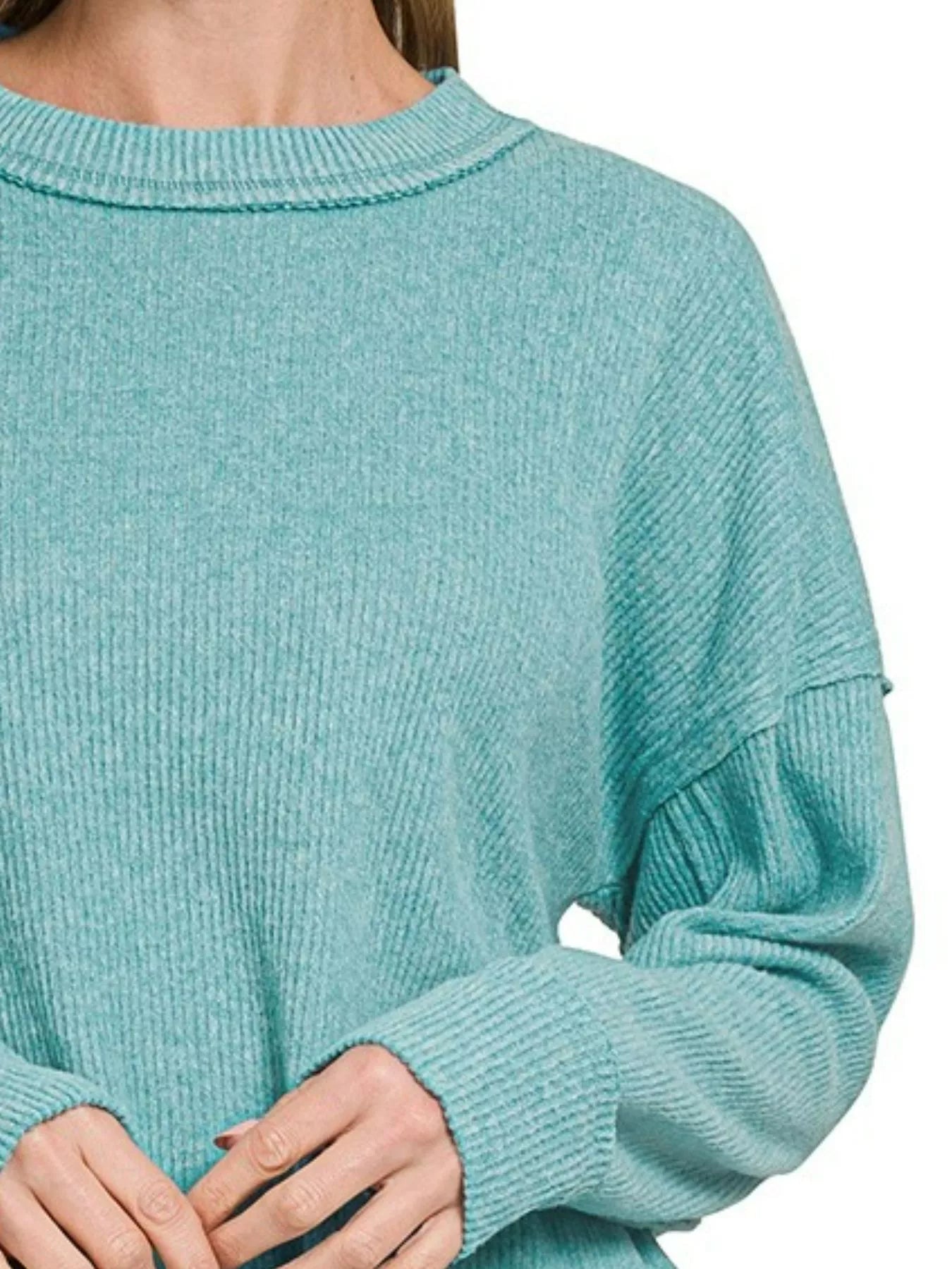Zenana Brushed Ribbed Hacci Drop Shoulder Sweater - Tigbul's Variety Fashion Shop