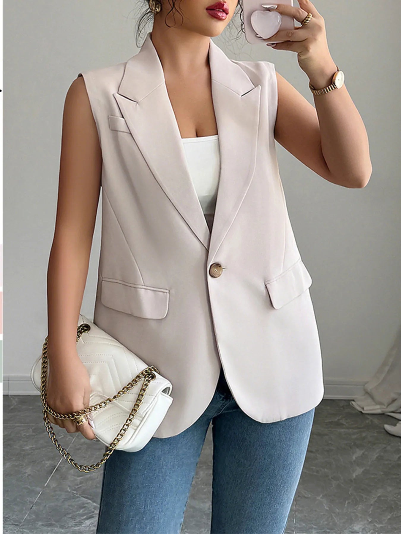 One Button V-Neck Blazer Vest Coat - Tigbul's Variety Fashion Shop