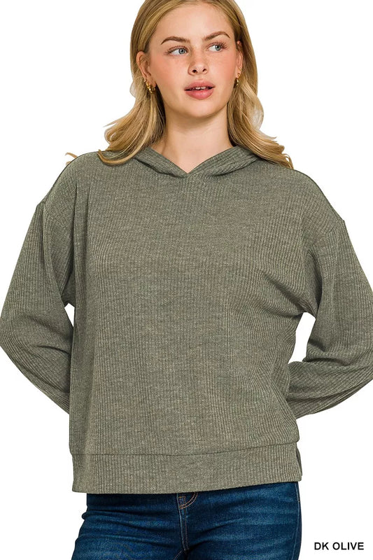 Zenana Ribbed Long Sleeve Hoodie - Tigbul's Variety Fashion Shop