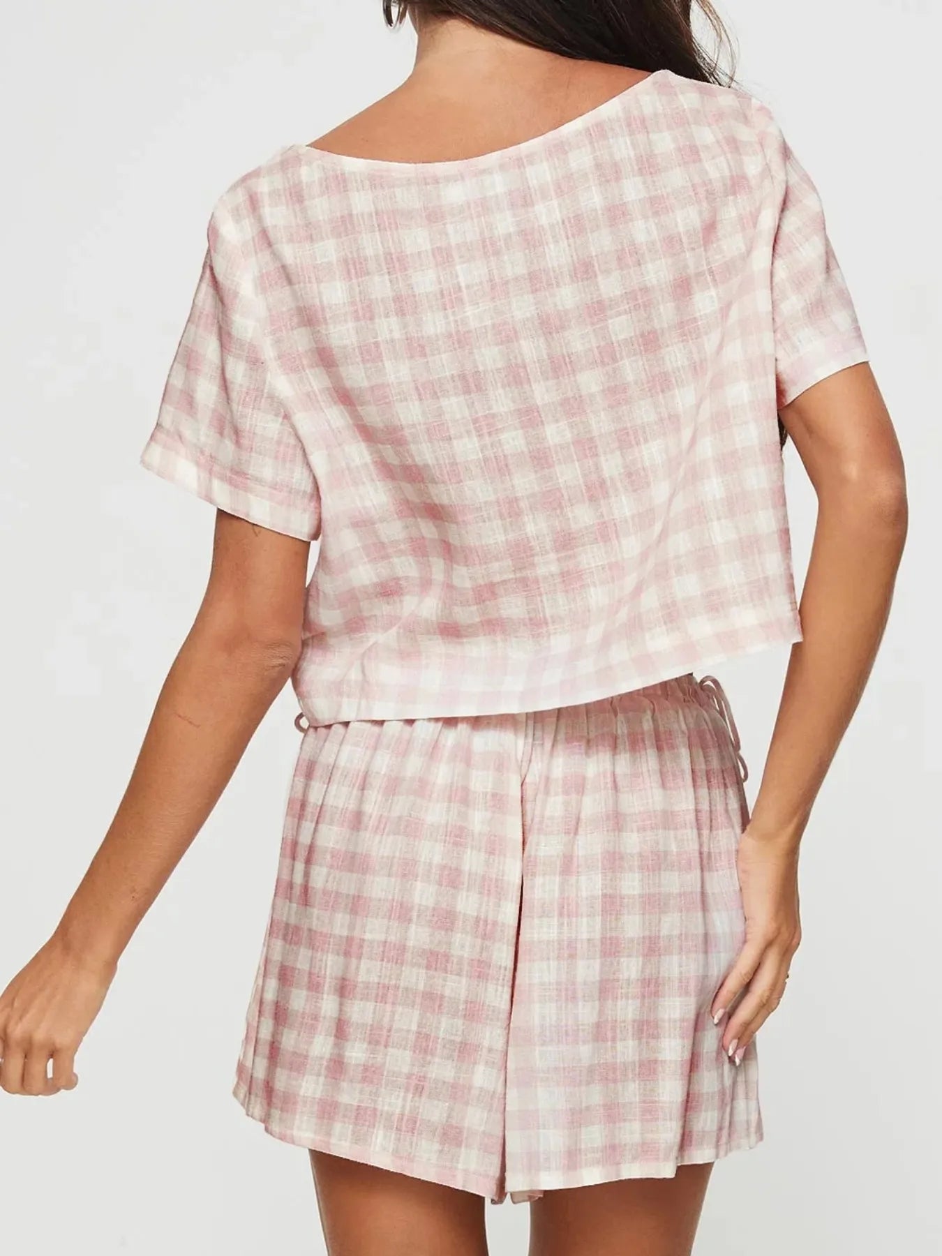 Gingham Check Top and Shorts Two-Piece Casual Set - Tigbul's Variety Fashion Shop