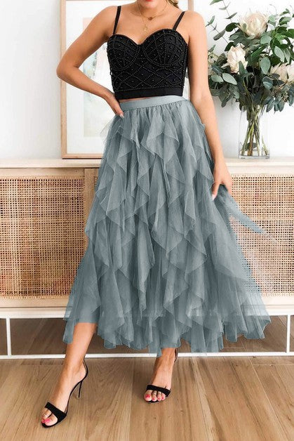 A Line Long Tulle Tiered Skirts - Tigbul's Variety Fashion Shop