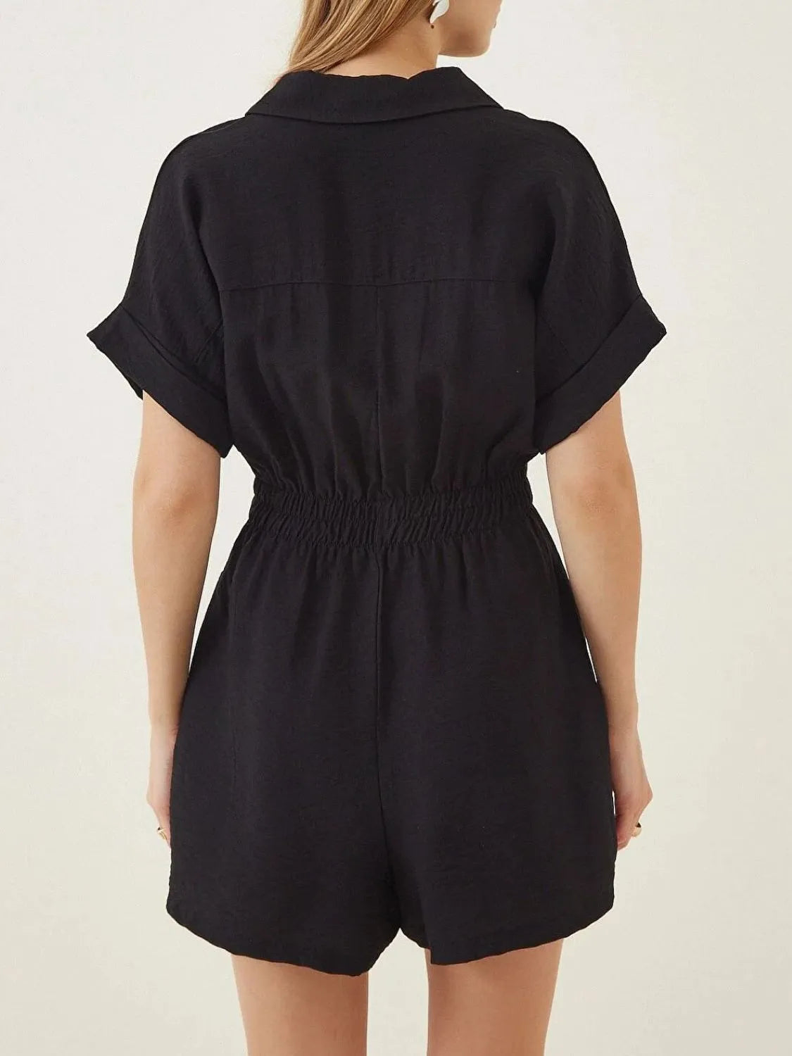 Johnny Collar Short Sleeve Romper - Tigbul's Variety Fashion Shop