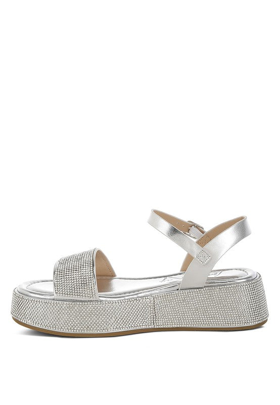 Nensis Rhinestone Embellished Flatform Sandals - Tigbul's Variety Fashion Shop