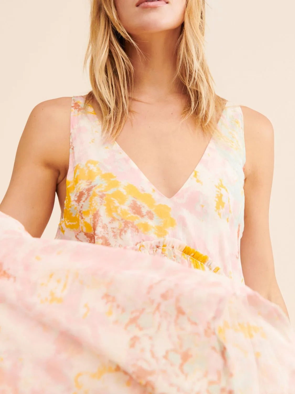 Printed V-Neck Sleeveless Dress - Tigbul's Variety Fashion Shop