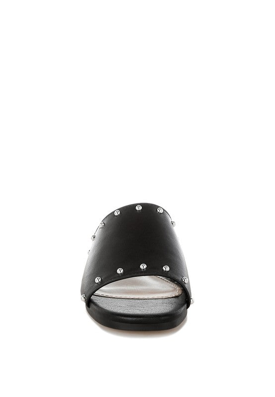 Renaldi Genuine Leather Studded Slip-On Flats - Tigbul's Variety Fashion Shop