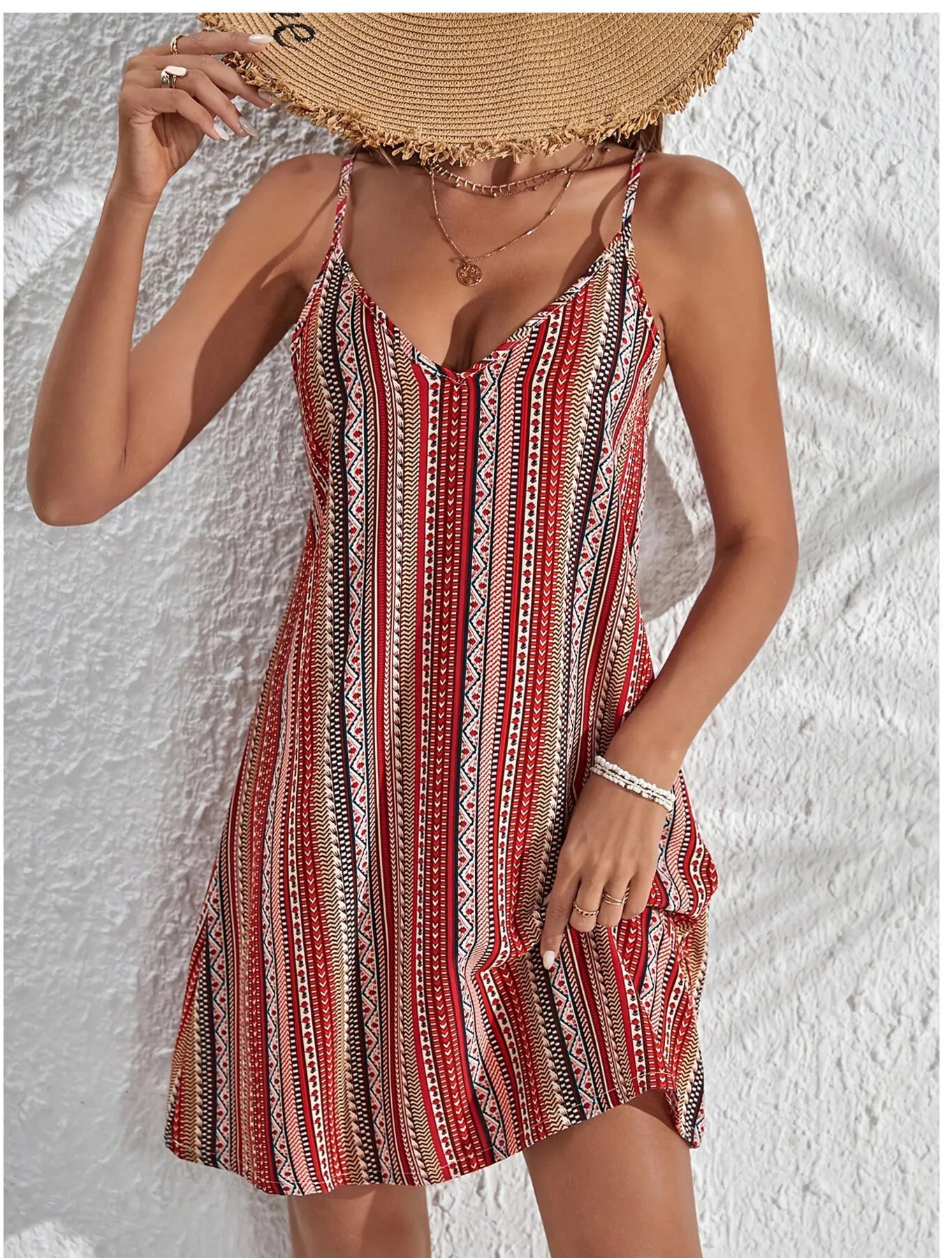 Striped V-Neck Cami Dress - Tigbul's Variety Fashion Shop