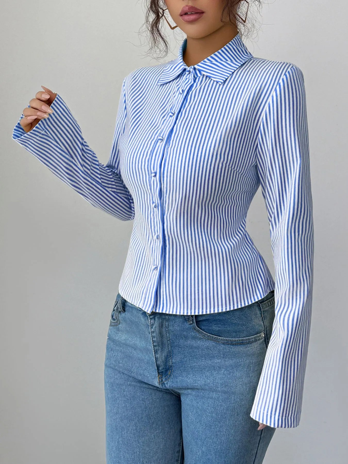 Striped Button-Up Long Sleeve Shirt - Tigbul's Variety Fashion Shop
