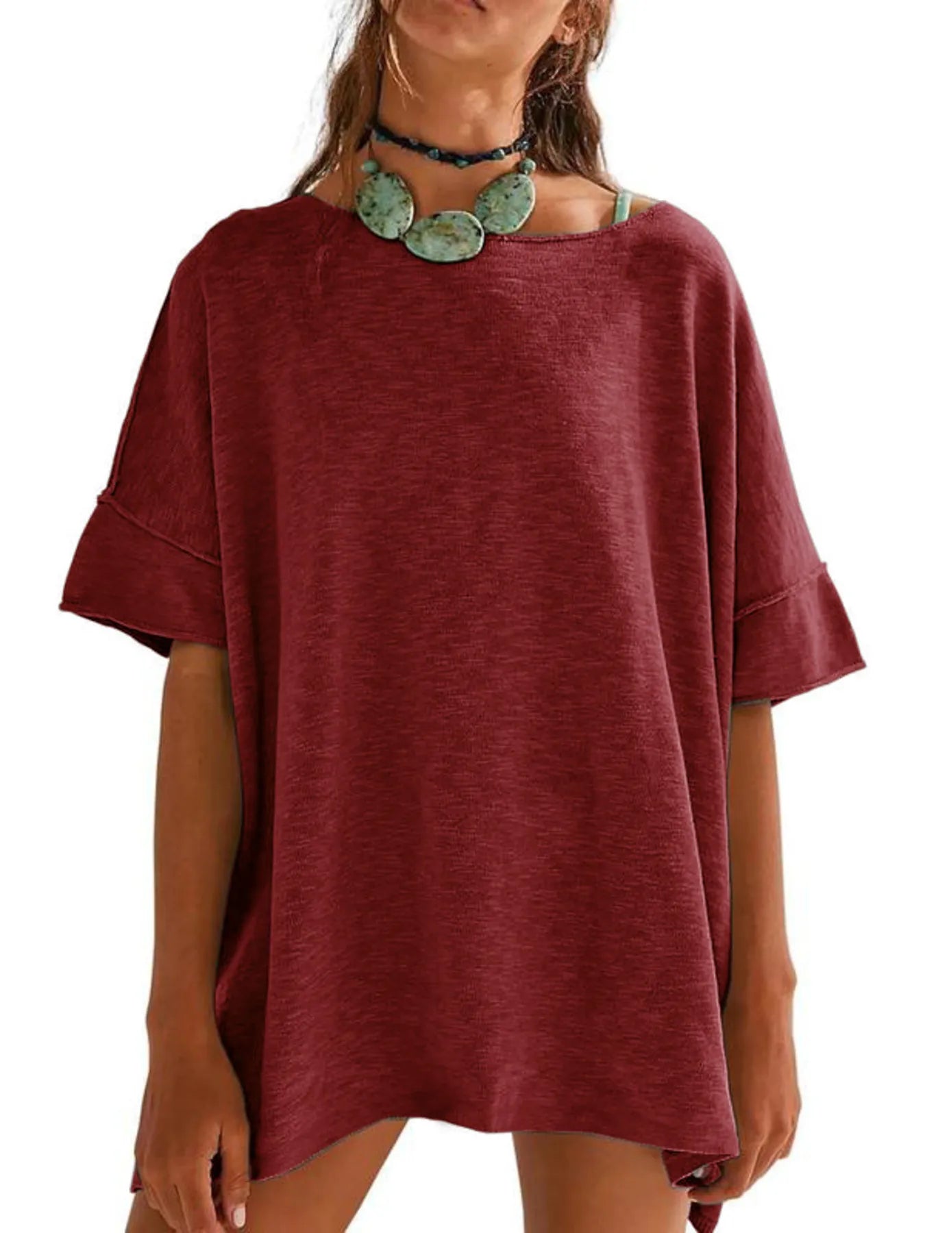 Oversized Round Neck Drop-Shoulder T-Shirt - Tigbul's Variety Fashion Shop