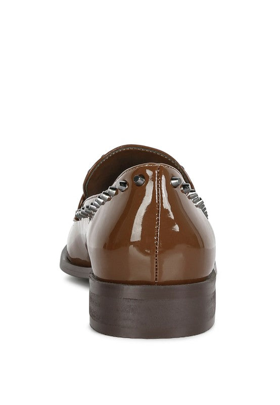 EMILIA Black Shine Forever Stud Penny Loafers - Tigbul's Variety Fashion Shop