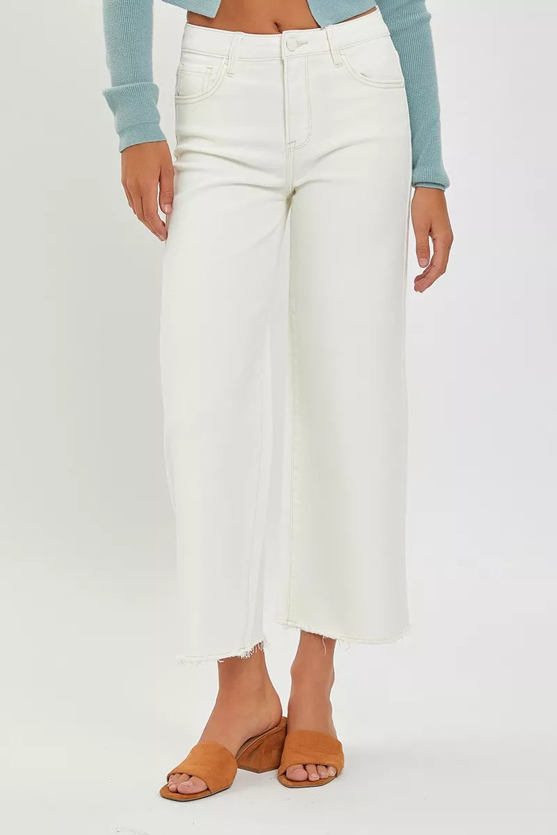 RISEN Tummy Control High Rise Crop Wide Jeans - Tigbul's Variety Fashion Shop